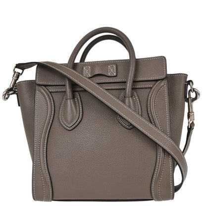 Celine Brown Leather Nano Luggage 2way Shoulder Tote Bag