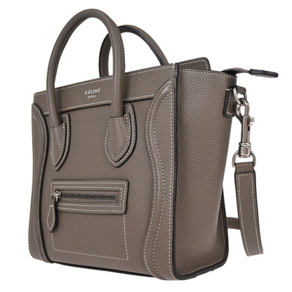 Celine Brown Leather Nano Luggage 2way Shoulder Tote Bag
