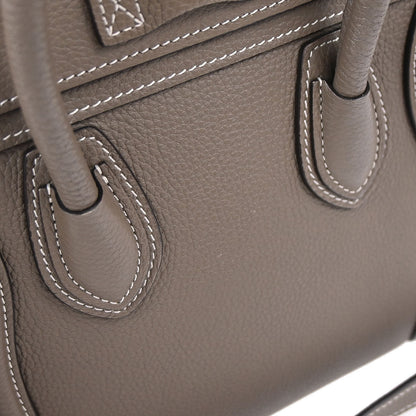 Celine Brown Leather Nano Luggage 2way Shoulder Tote Bag