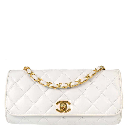 Chanel 1994-1996 White Lambskin Straight Flap Shoulder Bag
