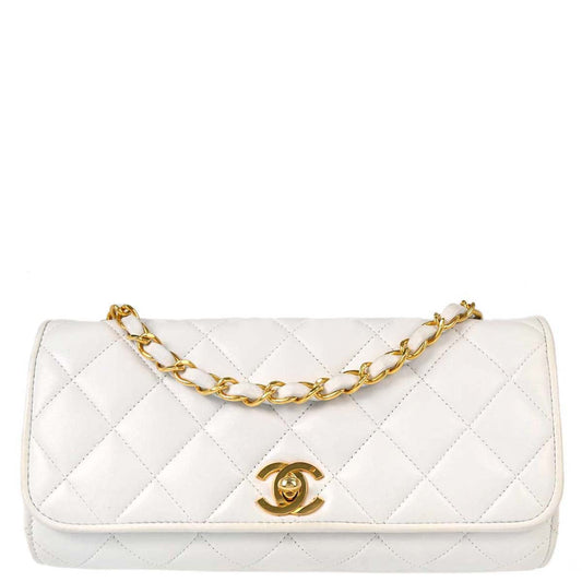 Chanel 1994-1996 White Lambskin Straight Flap Shoulder Bag