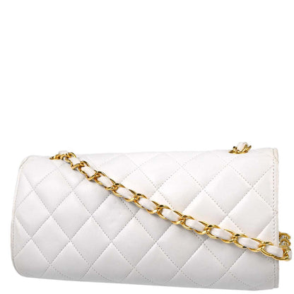 Chanel 1994-1996 White Lambskin Straight Flap Shoulder Bag
