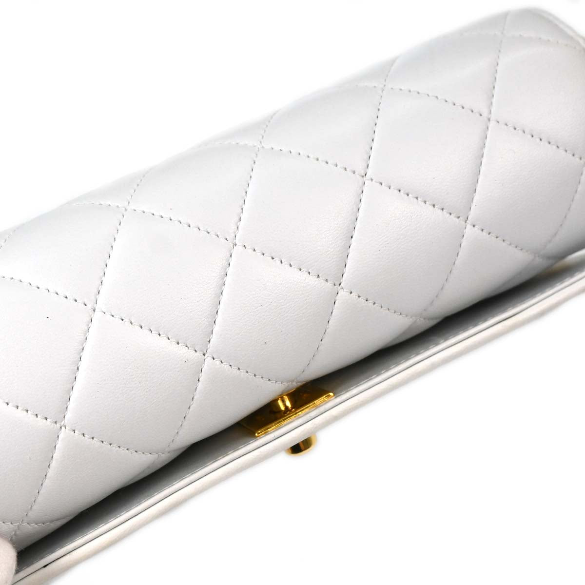 Chanel 1994-1996 White Lambskin Straight Flap Shoulder Bag
