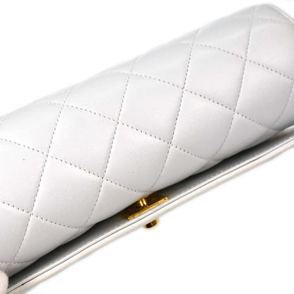 Chanel 1994-1996 White Lambskin Straight Flap Shoulder Bag