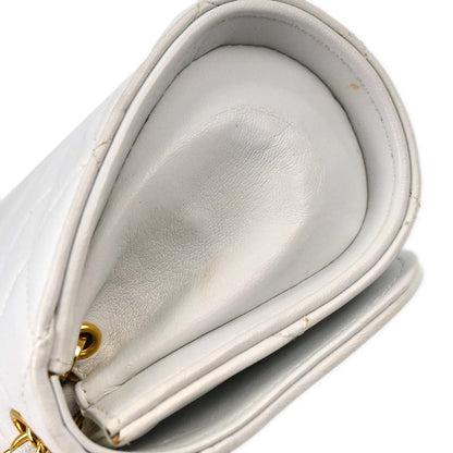 Chanel 1994-1996 White Lambskin Straight Flap Shoulder Bag