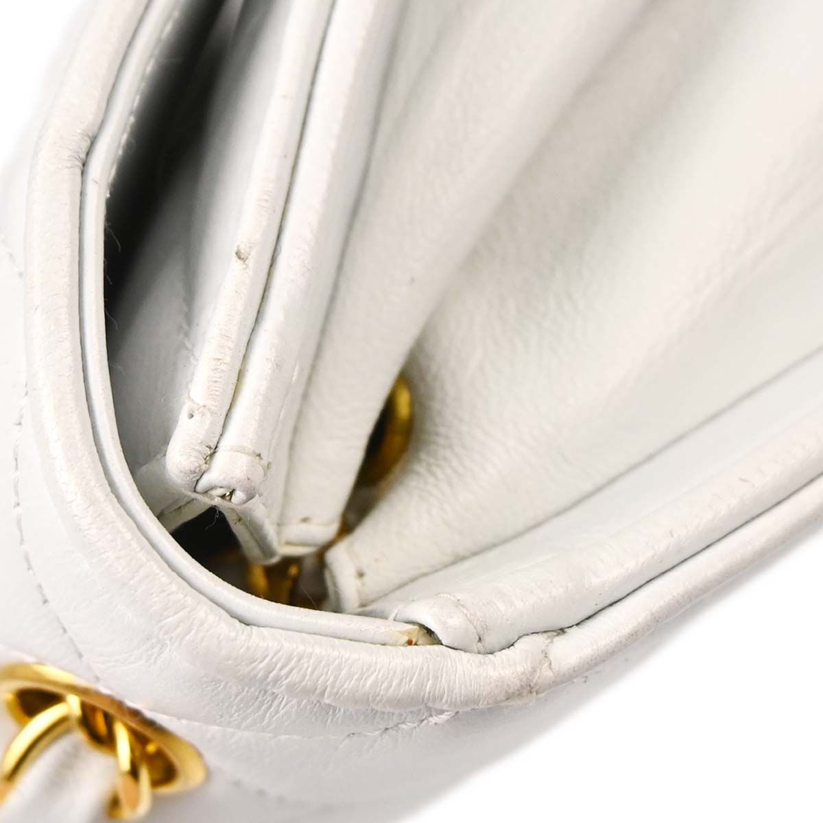 Chanel 1994-1996 White Lambskin Straight Flap Shoulder Bag