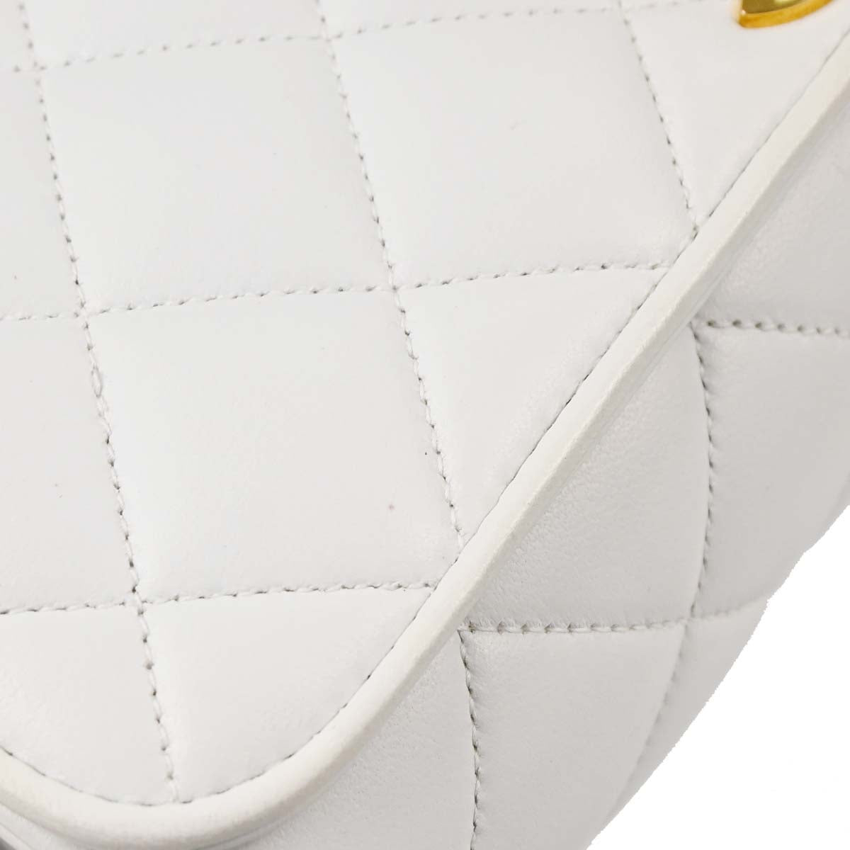 Chanel 1994-1996 White Lambskin Straight Flap Shoulder Bag