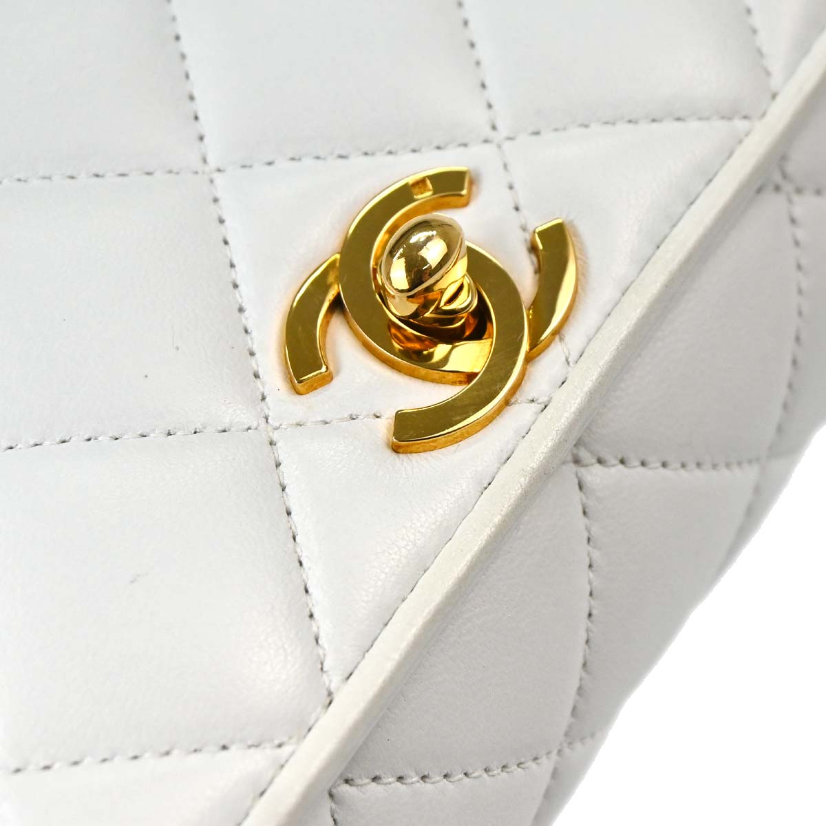 Chanel 1994-1996 White Lambskin Straight Flap Shoulder Bag