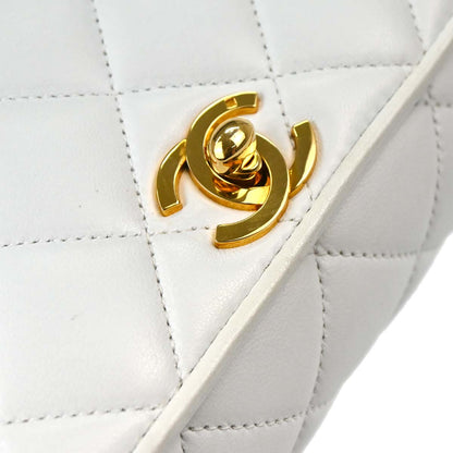 Chanel 1994-1996 White Lambskin Straight Flap Shoulder Bag