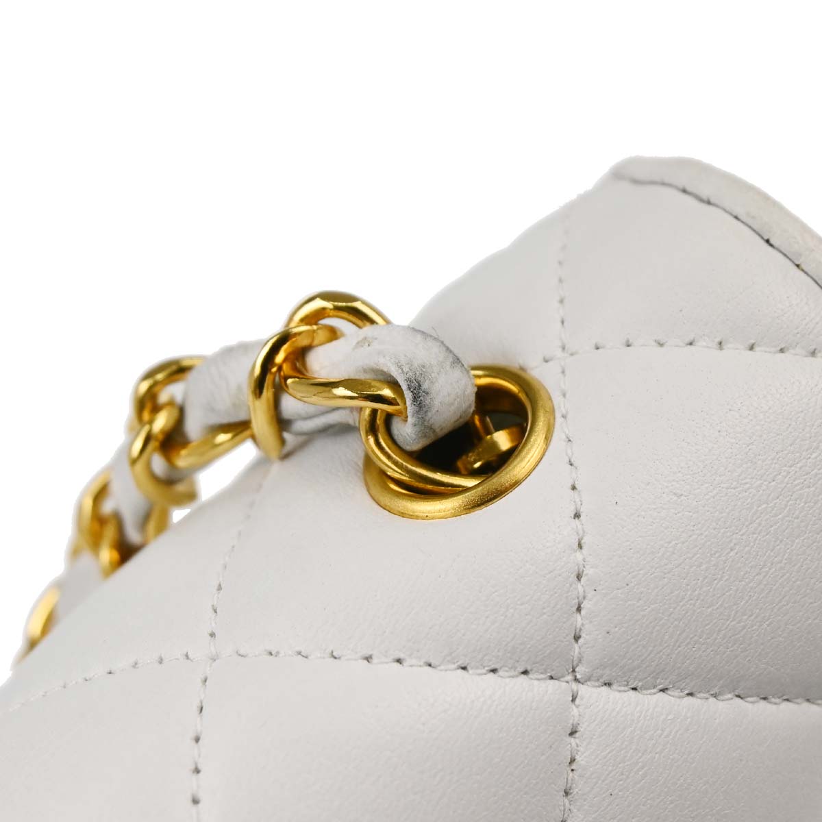 Chanel 1994-1996 White Lambskin Straight Flap Shoulder Bag