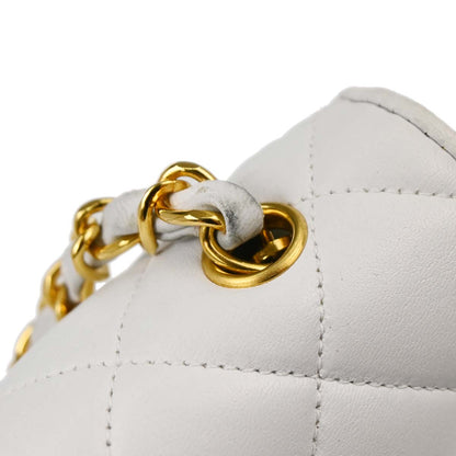 Chanel 1994-1996 White Lambskin Straight Flap Shoulder Bag