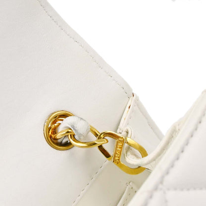 Chanel 1994-1996 White Lambskin Straight Flap Shoulder Bag