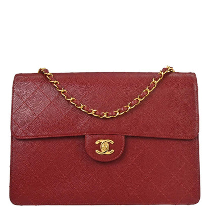 Chanel Red Caviar Skin Jumbo Classic Flap Shoulder Bag