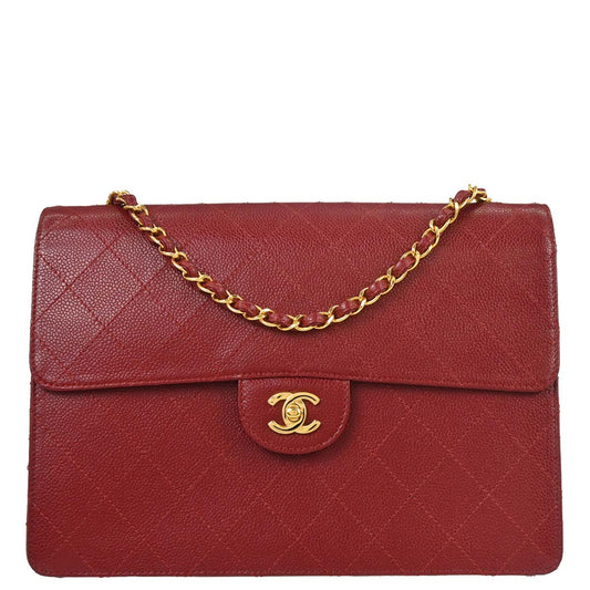 Chanel Red Caviar Skin Jumbo Classic Flap Shoulder Bag