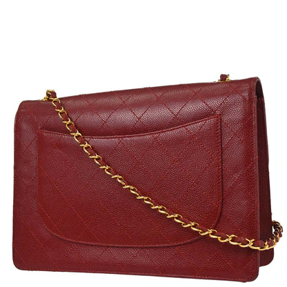 Chanel Red Caviar Skin Jumbo Classic Flap Shoulder Bag