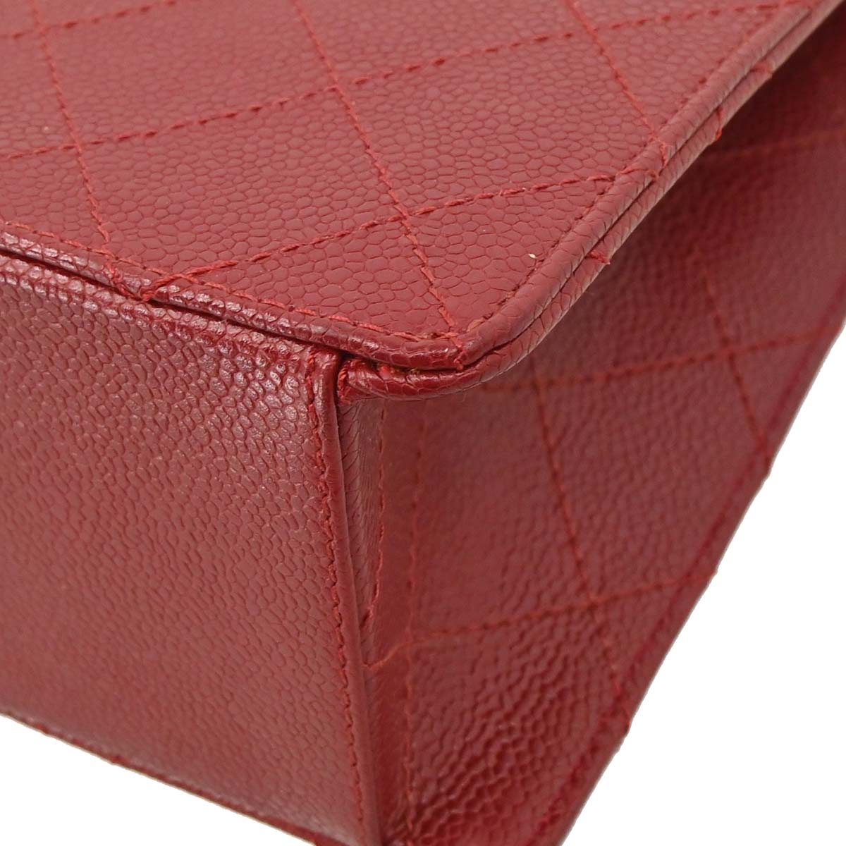 Chanel Red Caviar Skin Jumbo Classic Flap Shoulder Bag
