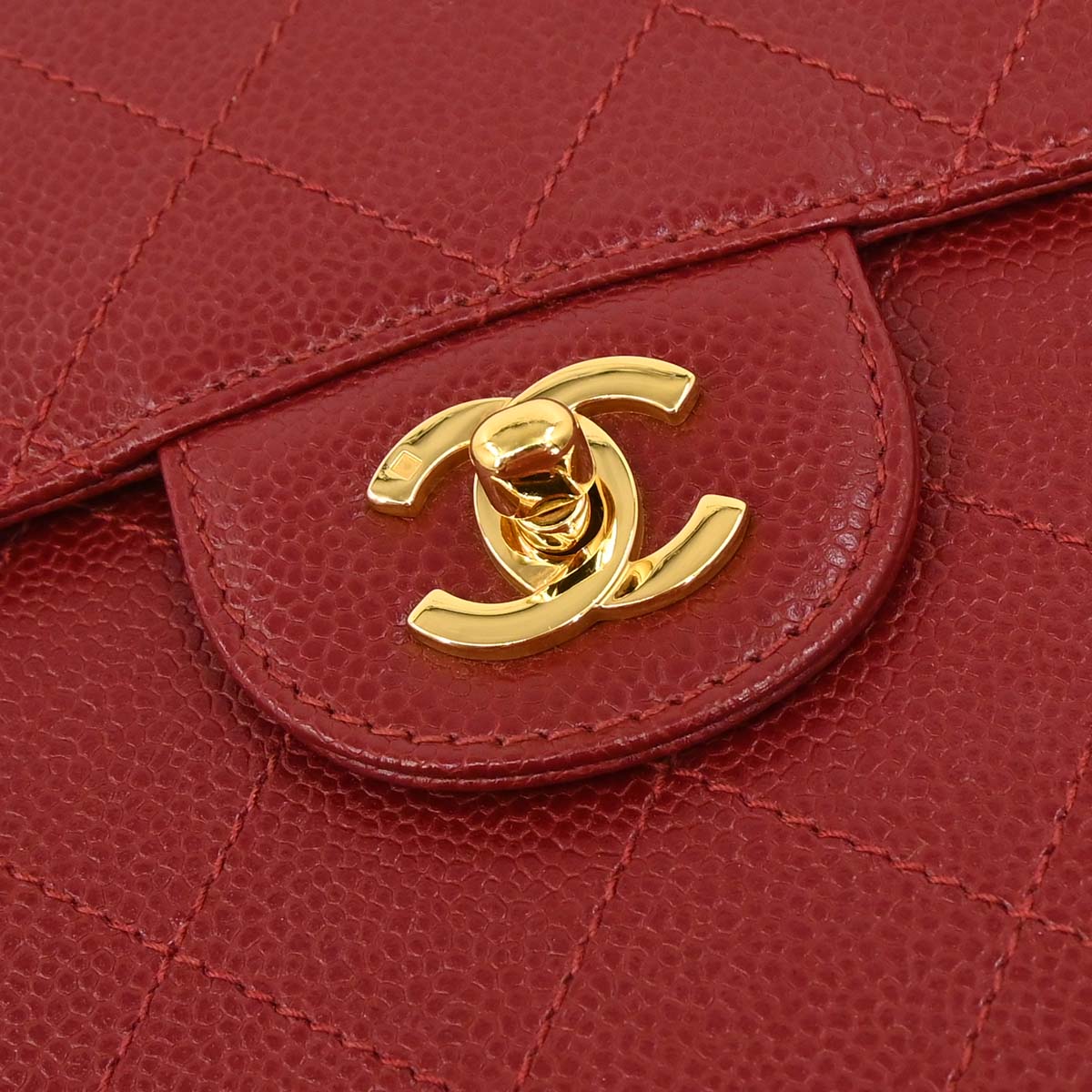 Chanel Red Caviar Skin Jumbo Classic Flap Shoulder Bag