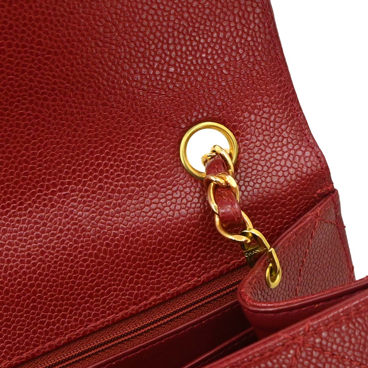 Chanel Red Caviar Skin Jumbo Classic Flap Shoulder Bag