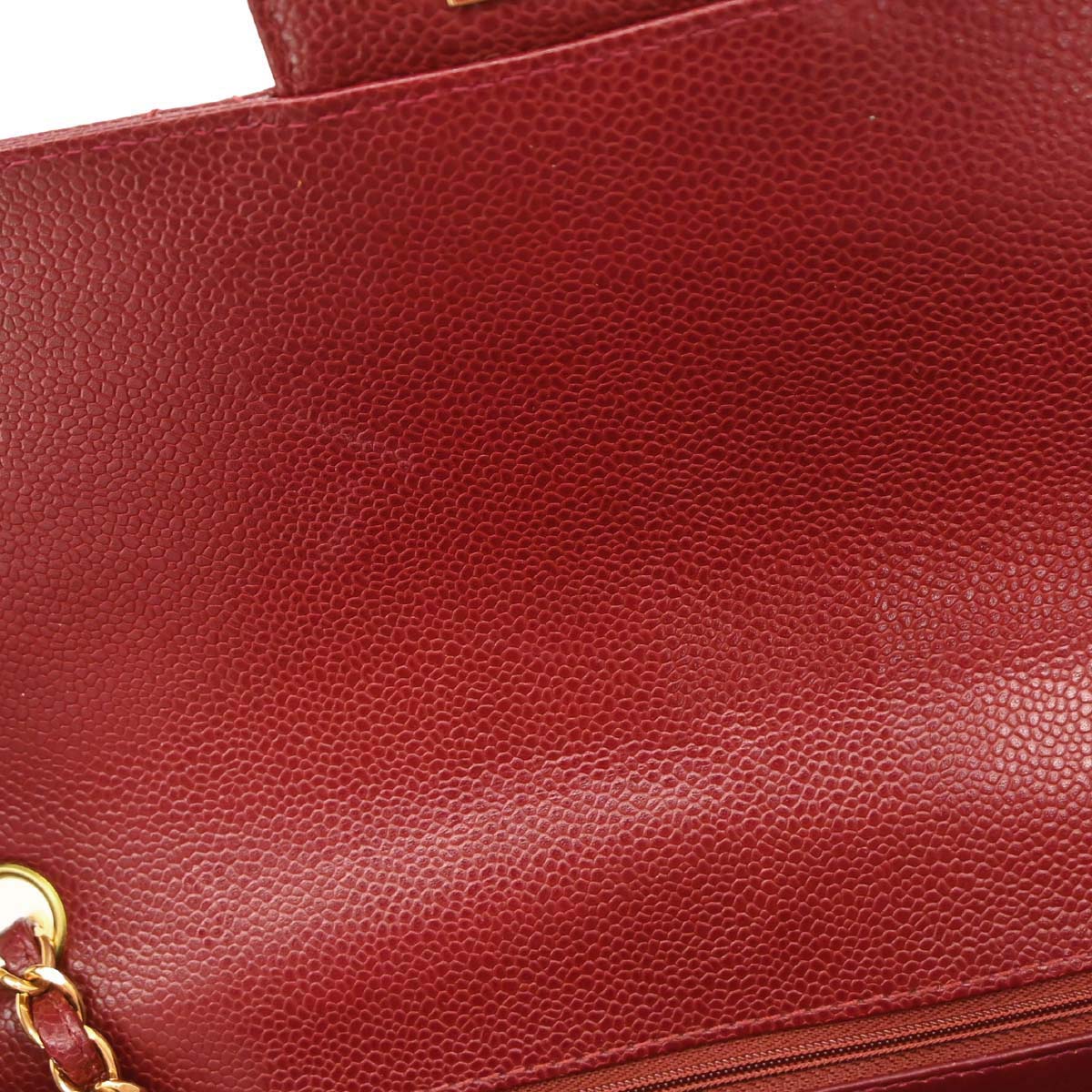 Chanel Red Caviar Skin Jumbo Classic Flap Shoulder Bag