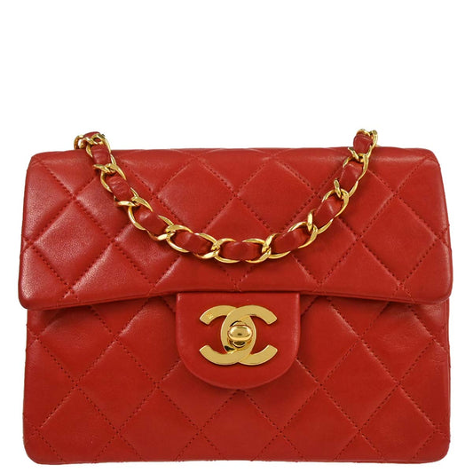 Chanel Red Lambskin Mini Classic Square Flap Shoulder Bag 17