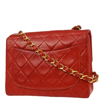 Chanel Red Lambskin Mini Classic Square Flap Shoulder Bag 17