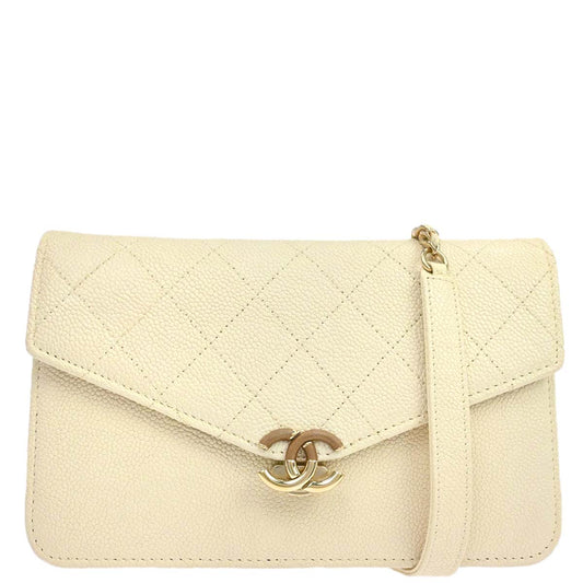 Chanel 2018 White Caviar Skin WOC Wallet on Chain Bag