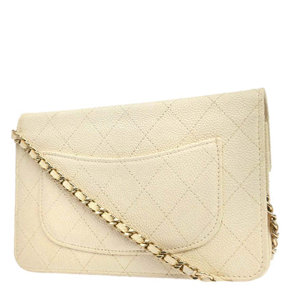 Chanel 2018 White Caviar Skin WOC Wallet on Chain Bag