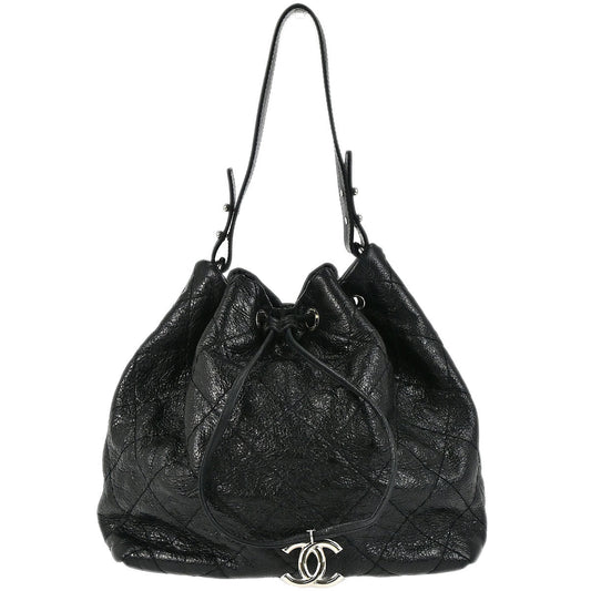 Chanel 2010-2011 Black Calfskin On The Road Drawstring Bucket Handbag