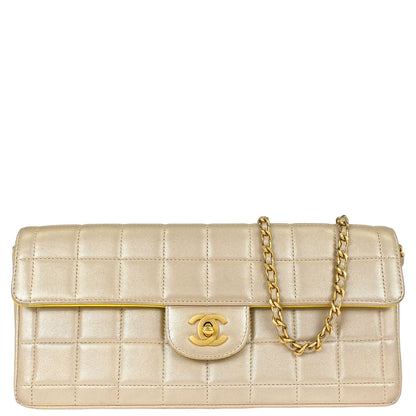 Chanel 2000-2001 Champagne Gold Lambskin Choco Bar East West Shoulder Bag