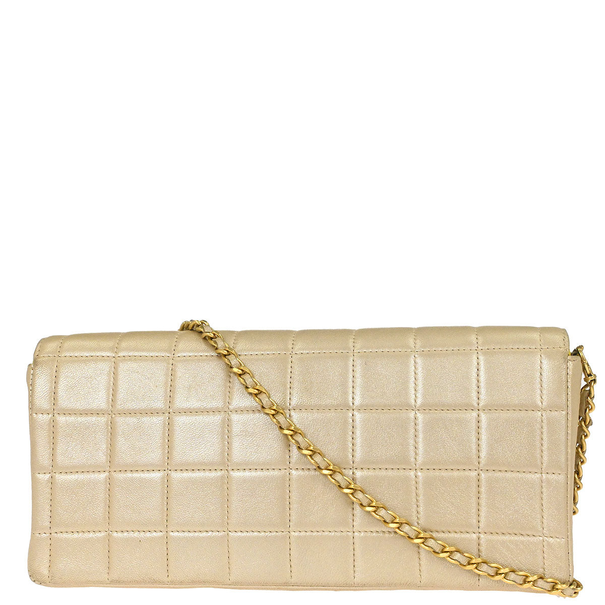 Chanel 2000-2001 Champagne Gold Lambskin Choco Bar East West Shoulder Bag