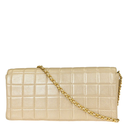Chanel 2000-2001 Champagne Gold Lambskin Choco Bar East West Shoulder Bag