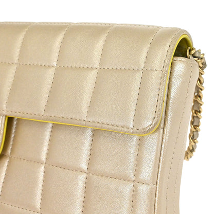 Chanel 2000-2001 Champagne Gold Lambskin Choco Bar East West Shoulder Bag