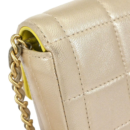 Chanel 2000-2001 Champagne Gold Lambskin Choco Bar East West Shoulder Bag
