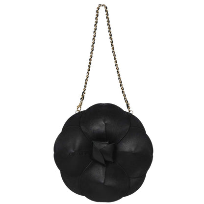 Chanel Black Lambskin Satin Camellia Handbag