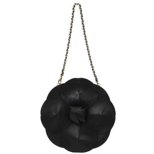 Chanel Black Lambskin Satin Camellia Handbag