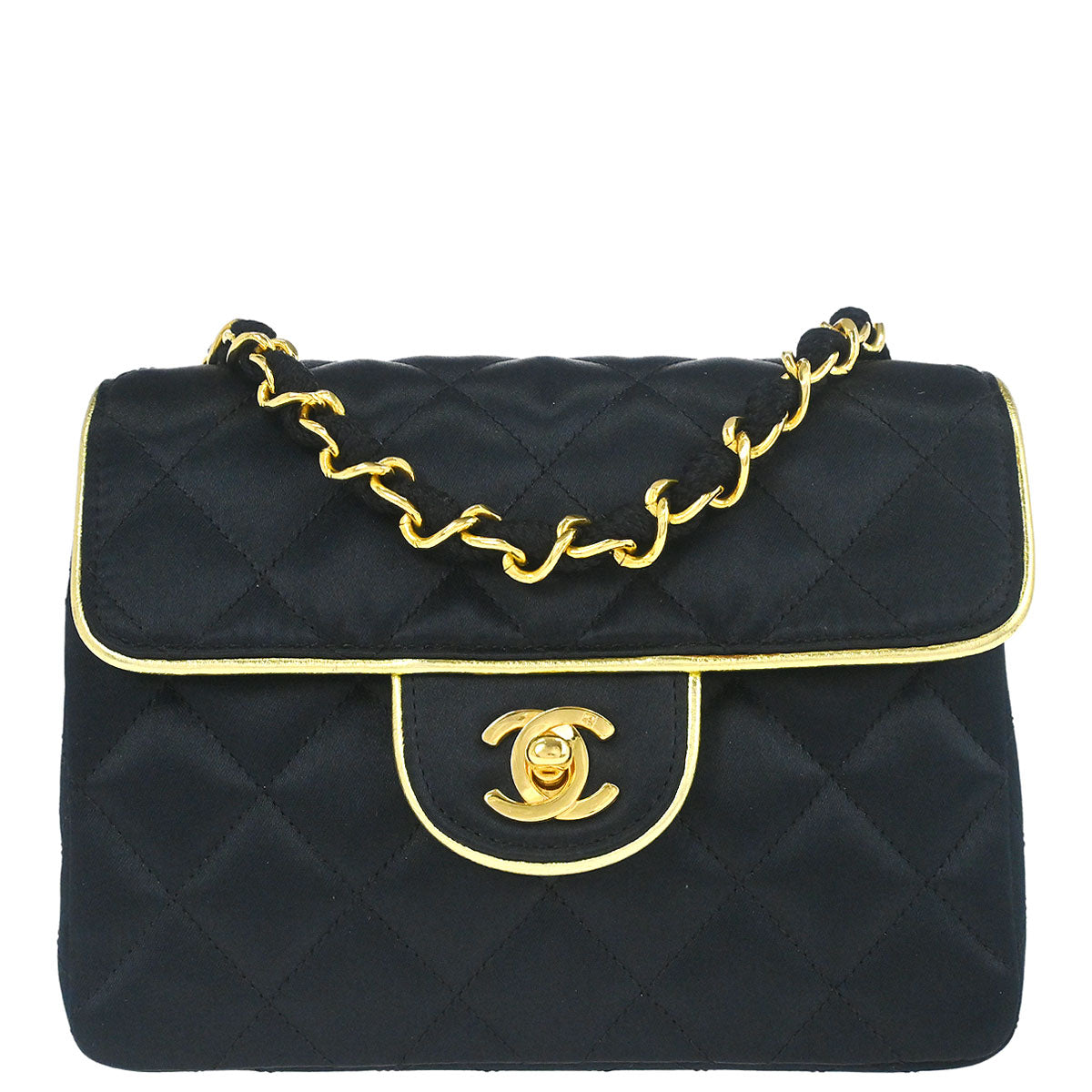 Chanel Black Satin Mini Classic Square Flap Shoulder Bag 17