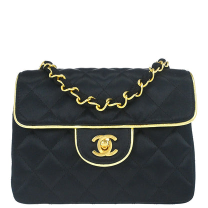 Chanel Black Satin Mini Classic Square Flap Shoulder Bag 17