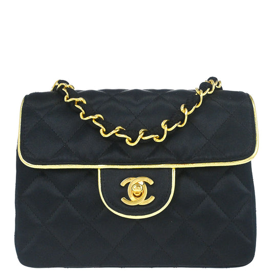 Chanel Black Satin Mini Classic Square Flap Shoulder Bag 17