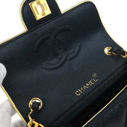 Chanel Black Satin Mini Classic Square Flap Shoulder Bag 17