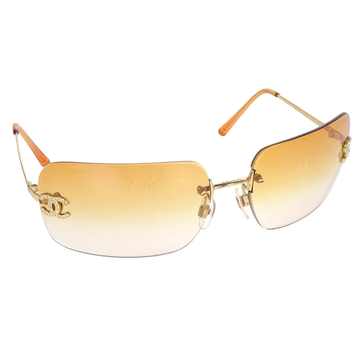 Chanel Sunglasses Eyewear Orange Rhinestone 62□17 120 Small Good