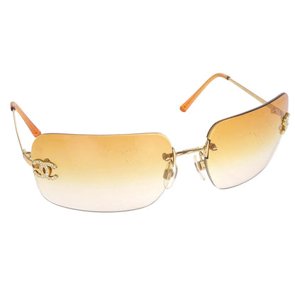 Chanel Sunglasses Eyewear Orange Rhinestone 62□17 120 Small Good