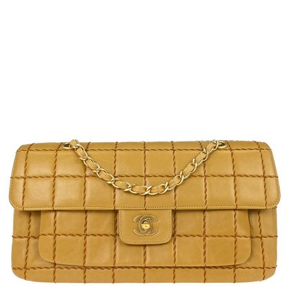 Chanel 2000-2001 Beige Lambskin Wild Stitch Choco Bar Shoulder Bag
