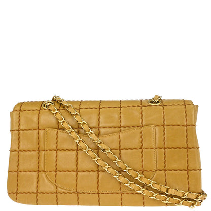 Chanel 2000-2001 Beige Lambskin Wild Stitch Choco Bar Shoulder Bag