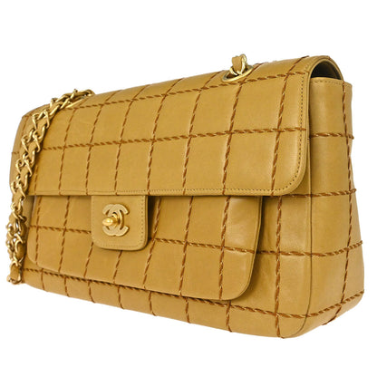 Chanel 2000-2001 Beige Lambskin Wild Stitch Choco Bar Shoulder Bag