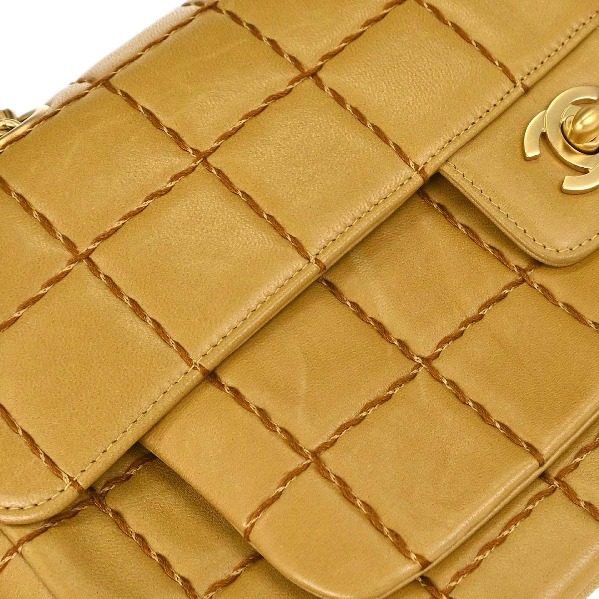 Chanel 2000-2001 Beige Lambskin Wild Stitch Choco Bar Shoulder Bag