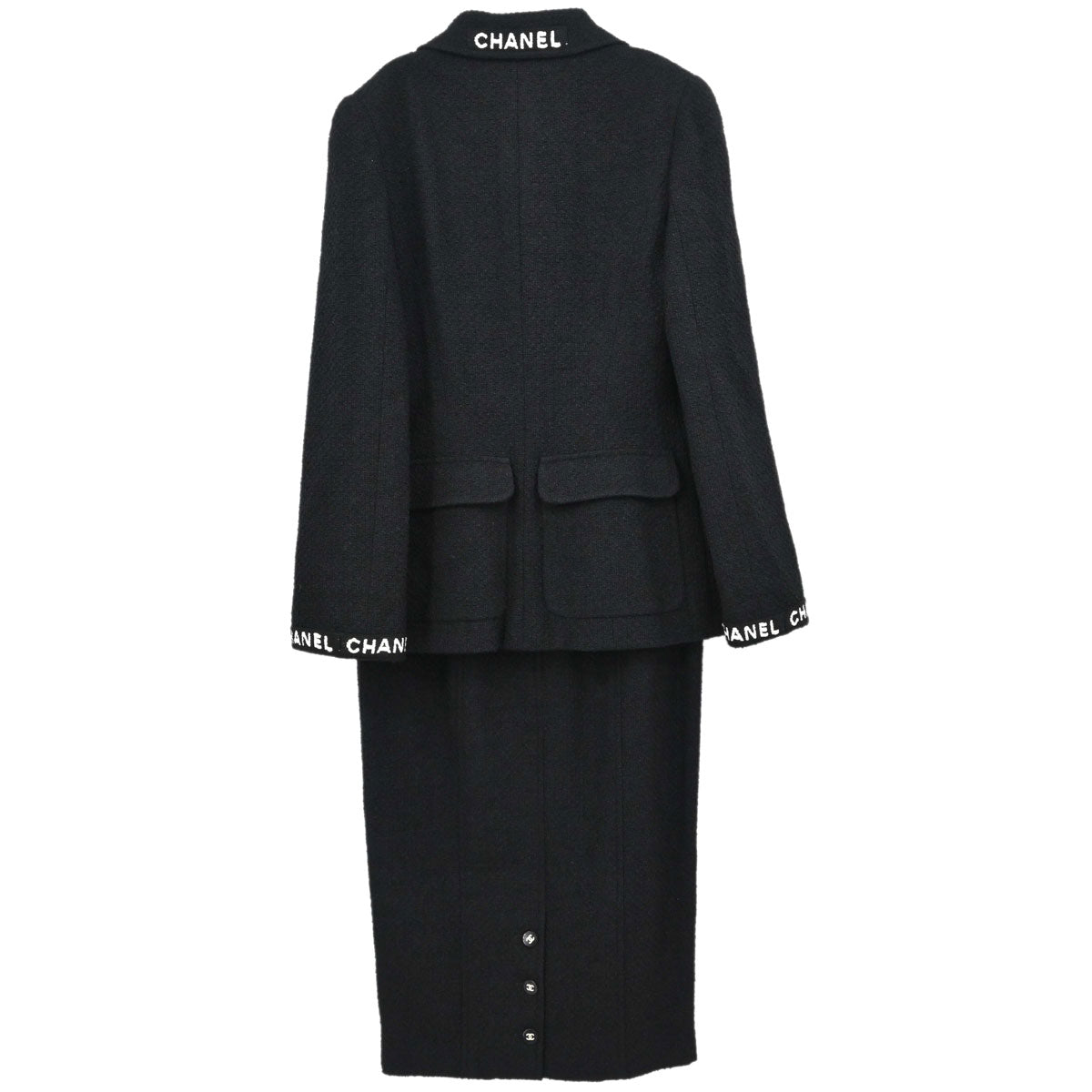 Chanel 1995 Setup Suit Jacket Skirt Tweed Black #38