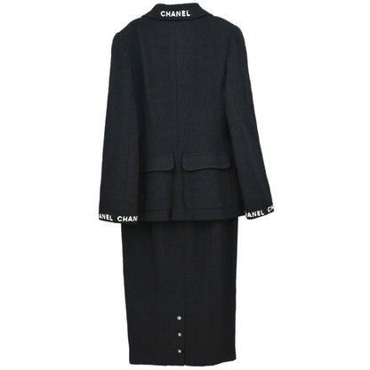 Chanel 1995 Setup Suit Jacket Skirt Tweed Black #38