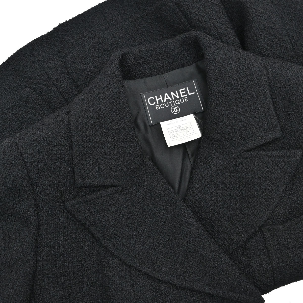 Chanel 1995 Setup Suit Jacket Skirt Tweed Black #38