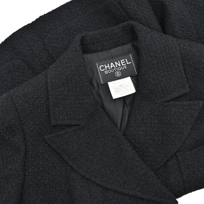 Chanel 1995 Setup Suit Jacket Skirt Tweed Black #38