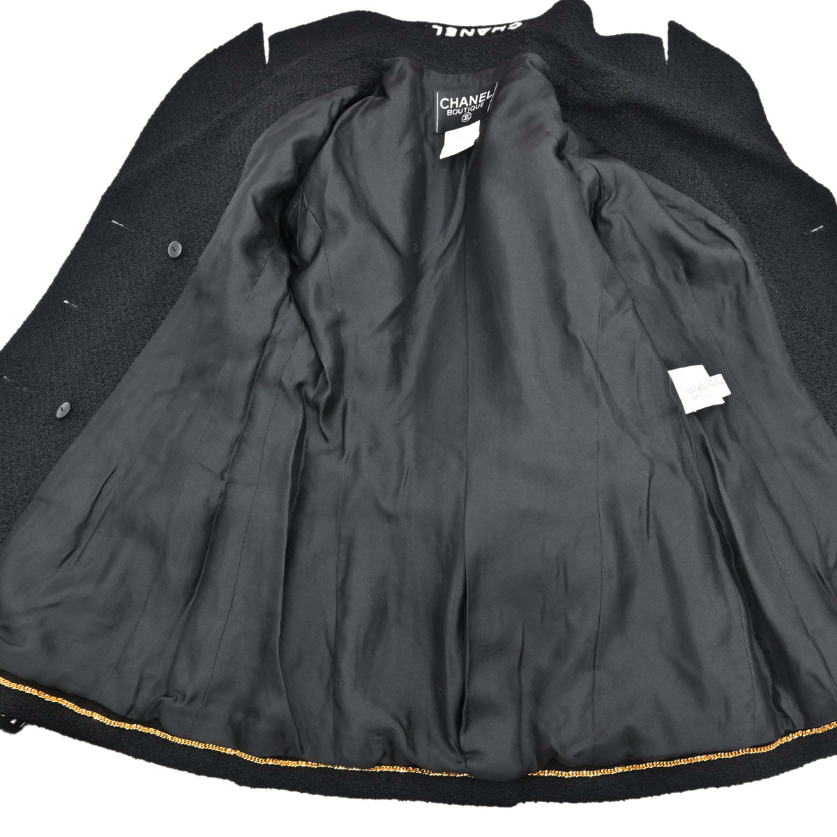 Chanel 1995 Setup Suit Jacket Skirt Tweed Black #38